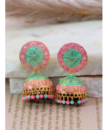 Crunchy Fashion Gold-Plated Ethnic Jhumka Jhumki Earring 