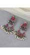 Crunchy Fashion Oxidized Silver Red Stone Pearl Drop Earrings RAE2209