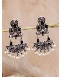 Buy Online Royal Bling Earring Jewelry Oxidized Gold-Plated Traditional Grey Peacock Dangler Design Earrings RAE1992 Jewellery RAE1992