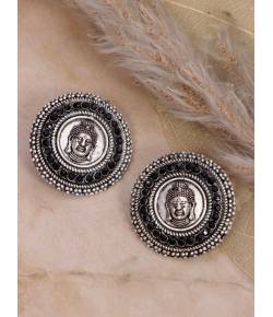 Crunchy Fashion German Silver Buddha Studs Earrings RAE2216