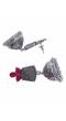 Crunchy Fashion Oxidized Silver Tone Dome Shape Red Stone Jhumka Earrings RAE2218