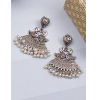 Oxidized Silver Peacock Boho Earrings for Women/Girls