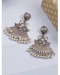 Buy Online Royal Bling Earring Jewelry Oxidised Silver Peacock Design SkyGreen Stones Ethnic Large Jhumka-Jhumki Earrings RAE1290 Jewellery RAE1290