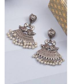 Oxidized Silver Peacock Boho Earrings for Women/Girls