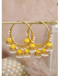 Buy Online  Earring Jewelry Gold-Plated Jhalar Bali Hoop Earrings With Yellow Pearls RAE1475 Hoops & Baalis RAE1475
