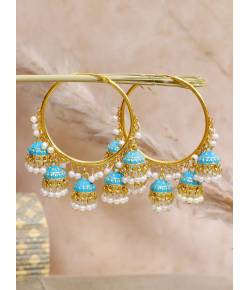 Turquoise Enamel Gold-Plated Hoop Jhumka Earrings
