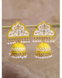Buy Online Royal Bling Earring Jewelry Crunchy Fashion Sun floral Pink Velvet Gold-plated Enamel Jhumka Earring RAE1931 Jewellery RAE1931