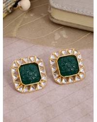Buy Online Royal Bling Earring Jewelry Gold-plated Leaf Design Precious Green Stones Gold Jhumka RAE1323 Jewellery RAE1323
