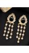 Crunchy Fashion Gold Tone Black Kundan Beads Tassel Drop Earrings RAE2244