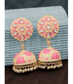 Crunchy Fashion Traditional Handmade Pink Meenakari Earrings RAE2251