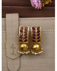 Buy Online Royal Bling Earring Jewelry Gold plated Traditional Jhumka Earrings Temple Style With Red & White Pearls RAE0789 Jewellery RAE0789