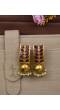 Gold-Plated Maroon Stone Leaf Jhumka Earrings 