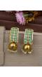 Gold-Plated Sea-Green Stone Leaf Jhumka Earrings 