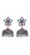 Crunchy Fashion Oxidized Silver Multicolor Floral Jhumka Earrings RAE2260
