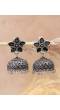 Crunchy Fashion Oxidized Silver Black Floral Jhumka Earrings RAE2261