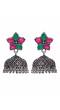 Crunchy Fashion Oxidized Silver Red & Green Floral Jhumka Earrings RAE2262