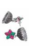 Crunchy Fashion Oxidized Silver Red & Green Floral Jhumka Earrings RAE2262