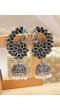 Crunchy Fashion Oxidized Silver Black Stone Elephant Style Jhumka Earrings 