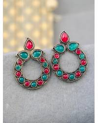 Buy Online Royal Bling Earring Jewelry Oxidized Silver Red Kundan Peacock Jhumka Earrings RAE0767 Jewellery RAE0767