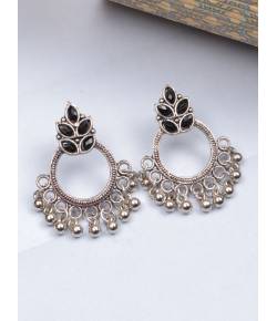 Crunchy Fashion Oxidized Silver Black Kundan Ghunghroo Earrings RAE2278