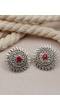 Crunchy Fashion Oxidized Silver Red Stone Oxidized Stud Earrings RAE2283