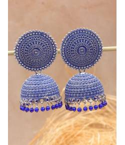 Crunchy Fashion Kundan/Pearl Royal Blue Ethnic Chandbali Earring RAE2290