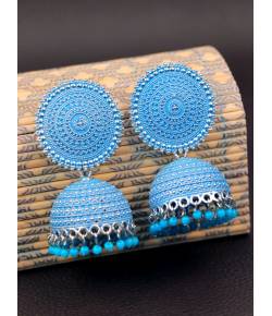 Crunchy Fashion Kundan/Pearl Blue Ethnic Chandbali Earring RAE2291