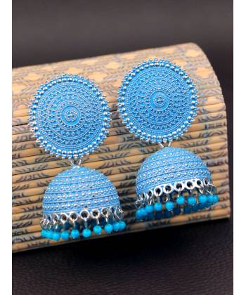 Crunchy Fashion Kundan/Pearl Blue Ethnic Chandbali Earring RAE2291