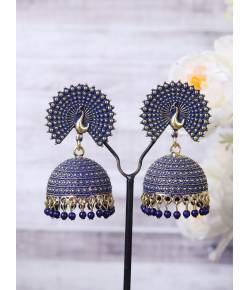 Traditional Gold-Tone Royal Blue Peacock Pearl Earrings RAE2294