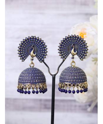 Traditional Gold-Tone Royal Blue Peacock Pearl Earrings RAE2294