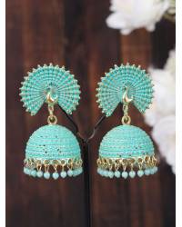 Buy Online Royal Bling Earring Jewelry Oxidized Silver Green Kundan Peacock Jhumka Earrings RAE0762 Jewellery RAE0762