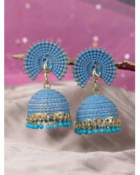 Buy Online Royal Bling Earring Jewelry Crunchy Fashion Stone Studded Peach & Yellow Peacock Jhumki Earrings RAE13196 Earrings RAE2196