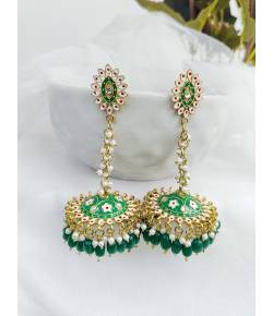 Stylish Green Meenakari Pearl Jhumka Earrings for Women