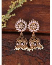 Buy Online Royal Bling Earring Jewelry Gold plated Kundan Flower Meenakari Pink Hoop Jhumka  Earrings  With White Pearl Earrings RAE0865 Jewellery RAE0865