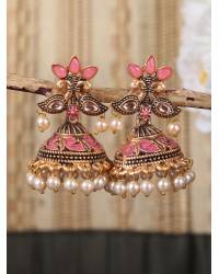 Buy Online Royal Bling Earring Jewelry Long Floral Gold Plated Pink Stone & Peark Earring RAE0849 Jewellery RAE0849