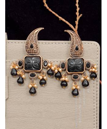 Crunchy Fashion Black Oxidised Gold Tone Paisley-Shaped Drop Earrings RAE2314