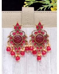 Buy Online Royal Bling Earring Jewelry Meenakari Antique pasha Design Style Green Gold-Plated Earrings With Pearls RAE1064 Jewellery RAE1064