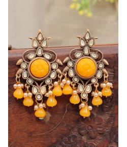 Crunchy Fashion Gold-Tone Women Antique Elegance Yellow Stone Pearl Drop Earrings RAE2321