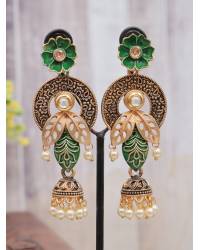 Buy Online Crunchy Fashion Earring Jewelry Gold-Plated Orange Meenakari Jhumka Earrings with Crystal Work Jhumki RAE2345