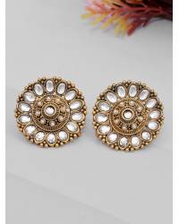 Buy Online Royal Bling Earring Jewelry Designer Gold-Plated Kundan Floral Pink Oval Earrings RAE1147 Jewellery RAE1147