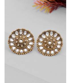 Crunchy Fashion Kundan Gold- Tone Polki Ethnic Stud Earrings For Womens & Girls RAE2327