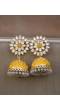 Gold-Plated Yellow Meenakari Jhumka Earrings with Crystal Work