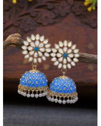 Buy Online Crunchy Fashion Earring Jewelry Gold-Plated Meenakari Round Earrings With White Pearls RAE1402 Jewellery RAE1402