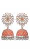Gold-Plated Orange Meenakari Jhumka Earrings with Crystal Work