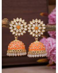 Buy Online Crunchy Fashion Earring Jewelry Gold-Plated Beautiful Round Floral Design With Green Stone Work Jhumki Earrings RAE1599 Jewellery RAE1599