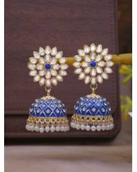 Buy Online Crunchy Fashion Earring Jewelry Traditional Stylish Long Silver-Plated Stunning Blue Pearl Jhumka RAE1855 Jewellery RAE1855