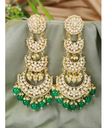 Ethnic Kundan Design Long Pearl Earrings for Women, Ideal Party Wear Danglers