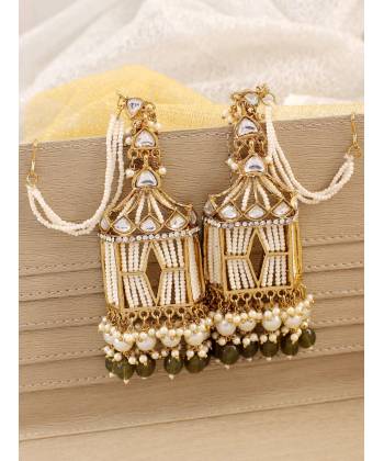 Jharokha Earrings- Stylish Mehndi Green Party Wear