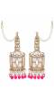 Stylish Rani Pink Pearl Drops Doli-Palki Kundan Earrings With Ear Chain