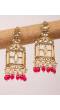 Stylish Rani Pink Pearl Drops Doli-Palki Kundan Earrings With Ear Chain